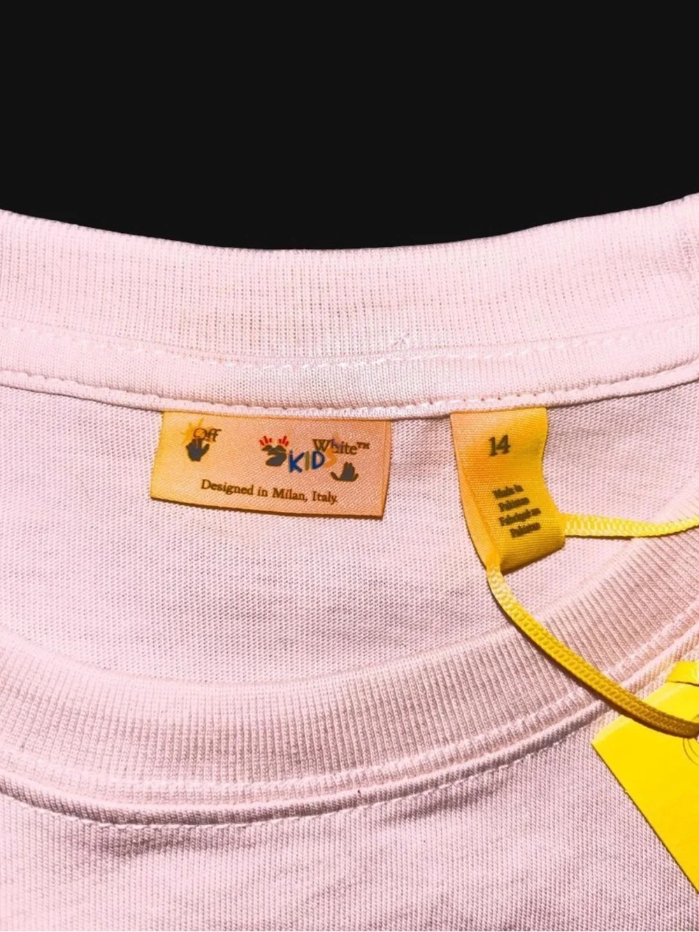 NWT Off-White Cream 'OFF' Chest Logo Tee with Yellow Tag